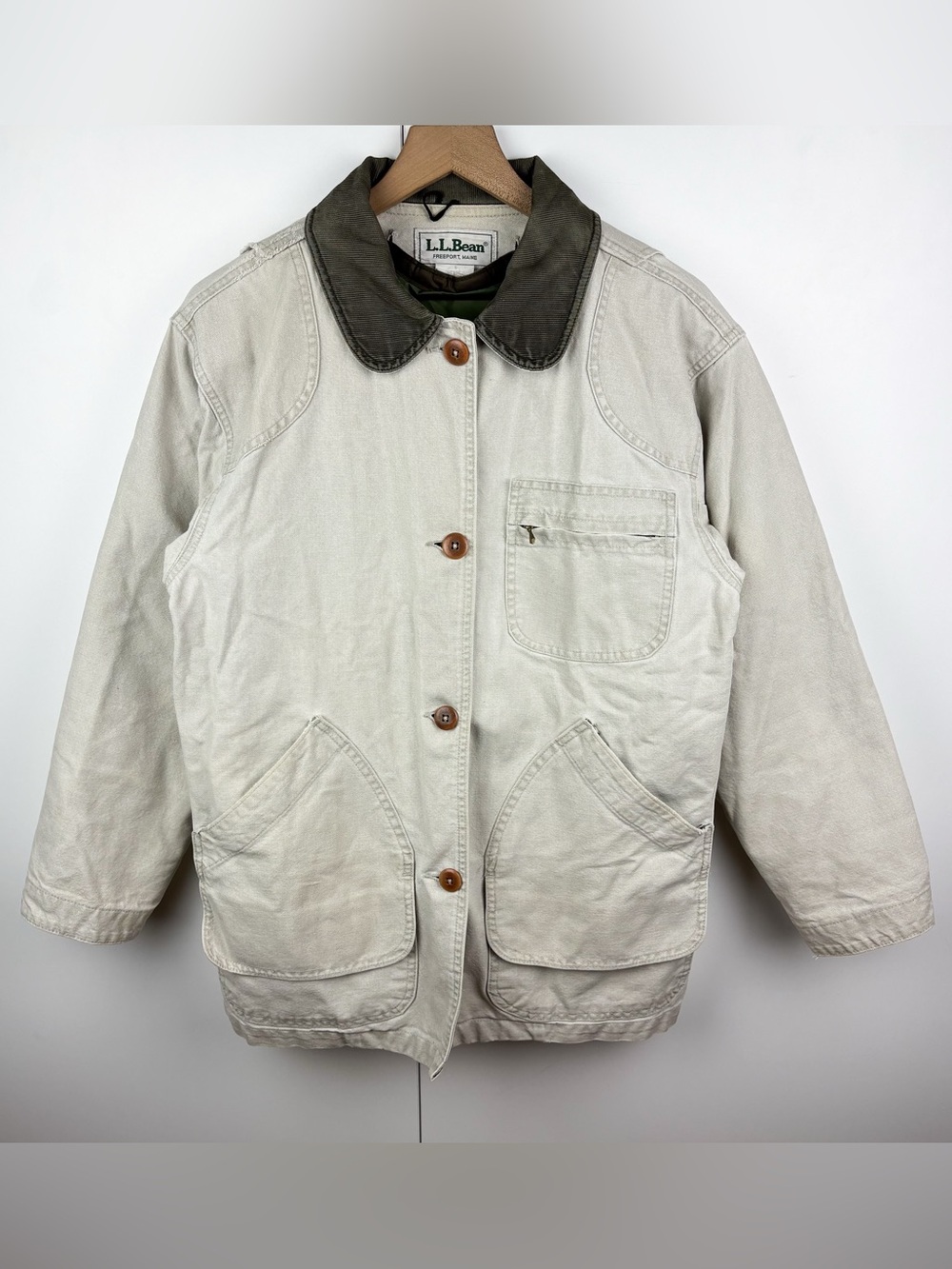 L.L. Bean Vintage Chore Barn Utility Coat Canvas Jacket Corduroy Collar Liner